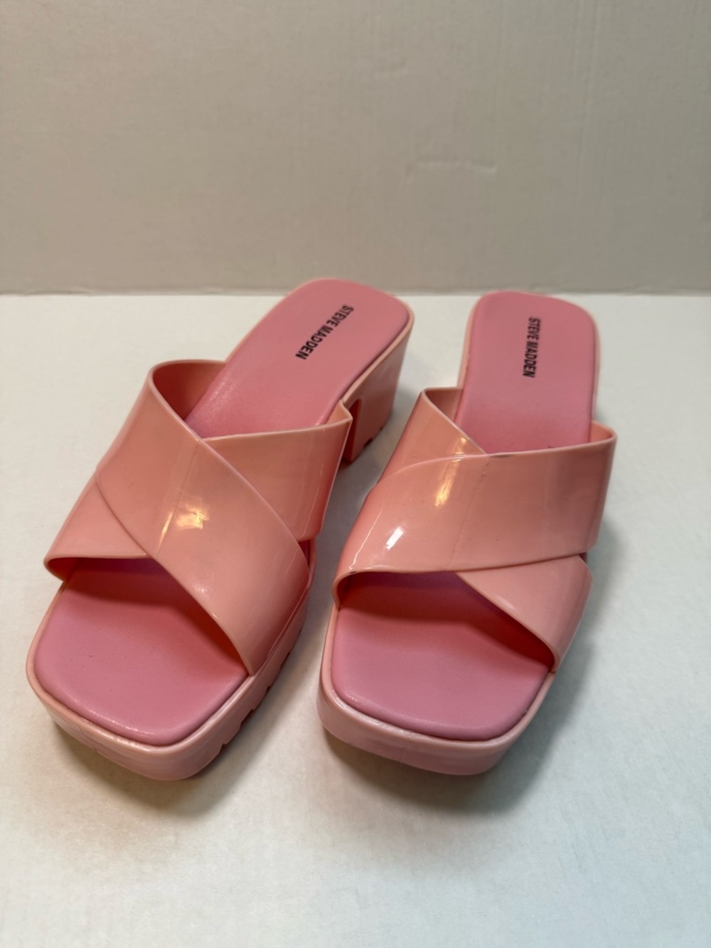 Steve Madden Candy Pink Jelly Block Sandals Platform Slides Y2K Square Toe 10 41